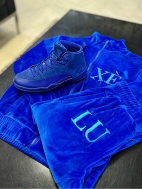 Designer Streetwear, Zip-Up Track Jacket Jogger Pants Set, Velour Material